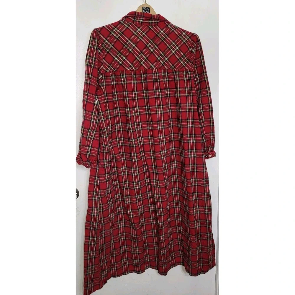 LL‎ Bean Night Gown Women's L Red Green Scotch Plaid Flannel Cotton Christmas